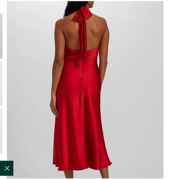 Amsale Storm Red Satin Midi Halter Dress Size 8 With Tie Back - Picture 2 of 9